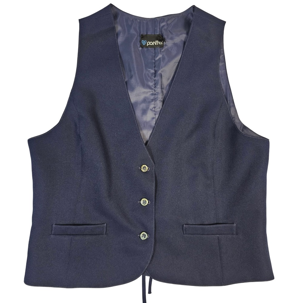 Panther Navy Blue Tailored Vest 3-Button V-Neck Waistcoat with Back Cinch Tie